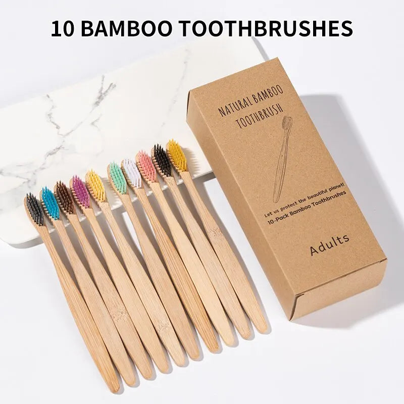 Bamboo Smile Set — 10-pack natural bamboo toothbrushes eco-friendly oral care