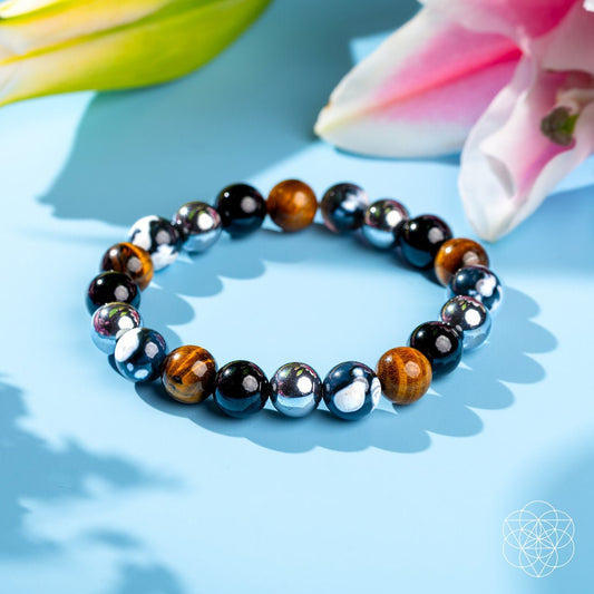 Orca's Armor triple protection healing crystal bracelet — black obsidian wellness jewelry