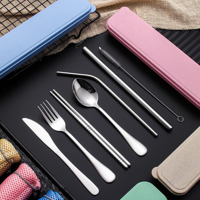 Generic Stainless Steel 8-Piece Travel Utensil Set with Organizer Bag, Cutlery for Camping, Picnics and Outdoor Activities (Black), Regular, PortableUtensils9Pcs