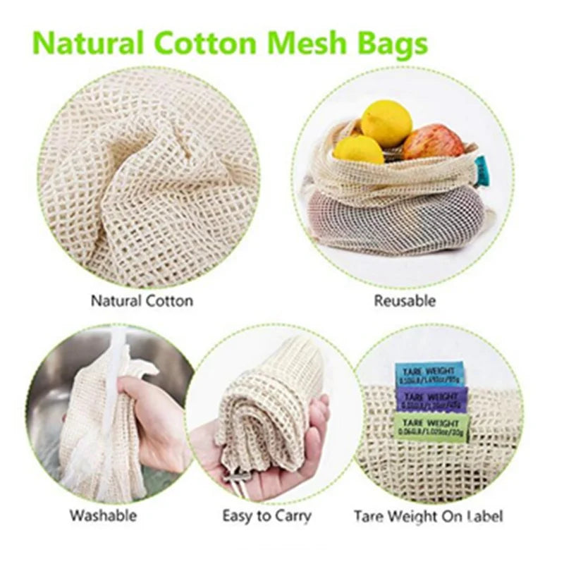 Reusable Produce Bag Washable Cotton For Vegetable Fruit Storage and Organizer