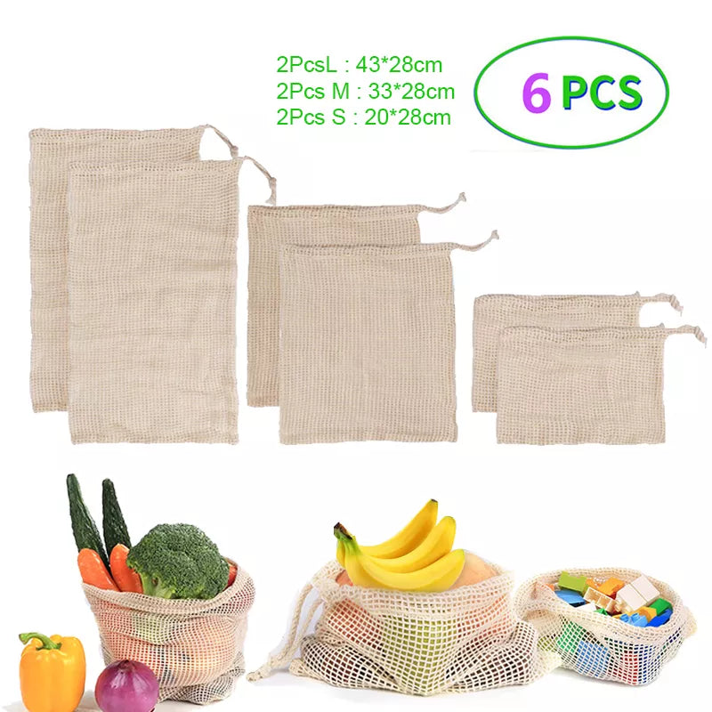 Bolsa de algodón reutilizable para productos, lavable, para almacenar y organizar frutas y verduras