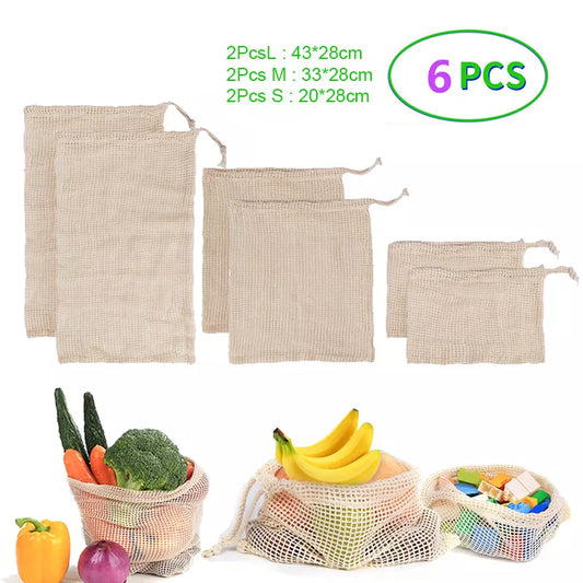 Bolsa de algodón reutilizable para productos, lavable, para almacenar y organizar frutas y verduras