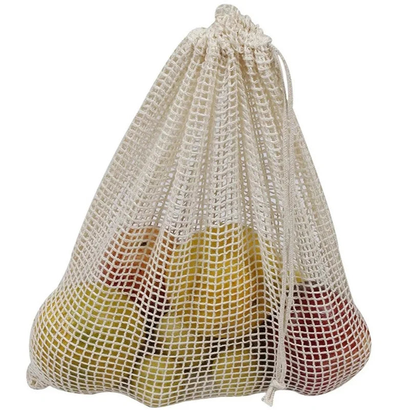 Bolsa de algodón reutilizable para productos, lavable, para almacenar y organizar frutas y verduras