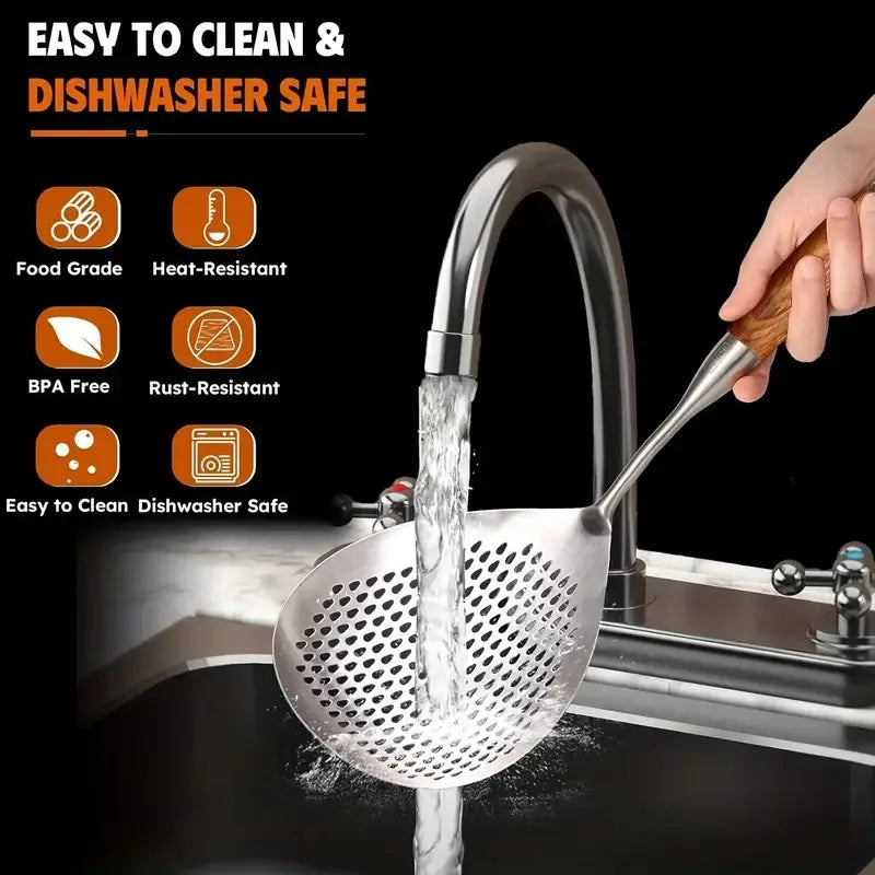 Stainless Steel Fine-Mesh Skimmer - Short Handle Scoop Strainer, Stew & Cooking kitchen utensils