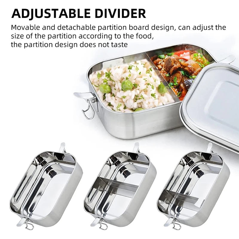 Stainless Steel Lunch Box With Removable Dividers, Dishwasher Safe