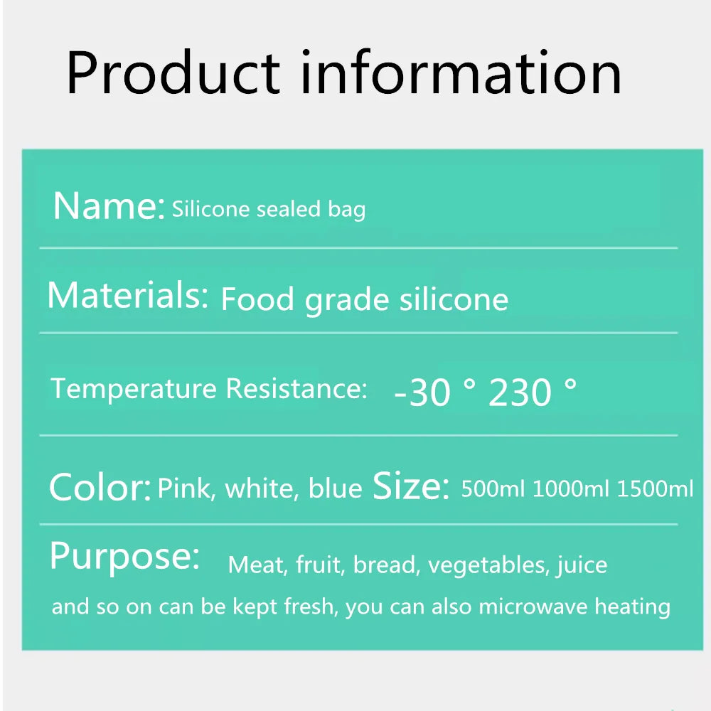 Bolsas de silicona reutilizables para almacenar alimentos