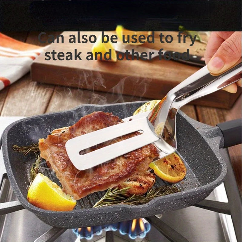 Professional Stainless Steel Food Turner & Tongs, Non-Slip Heat Resistant for Grilling Steak Fish, Multi-Purpose Kitchen Flipper Tool