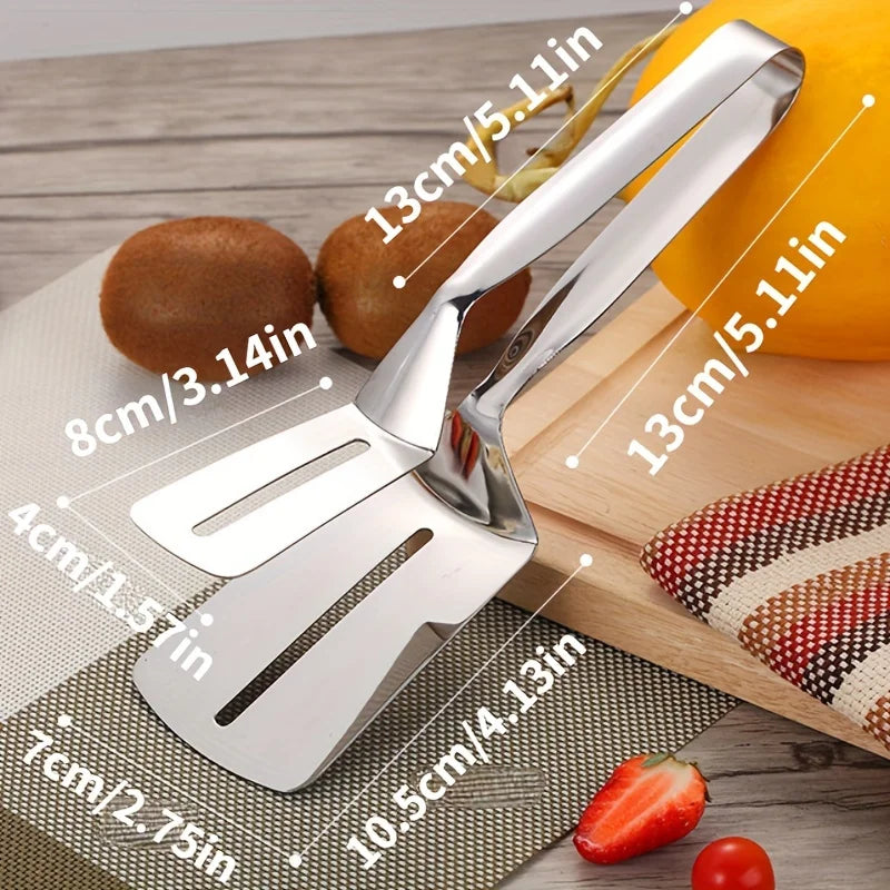Professional Stainless Steel Food Turner & Tongs, Non-Slip Heat Resistant for Grilling Steak Fish, Multi-Purpose Kitchen Flipper Tool